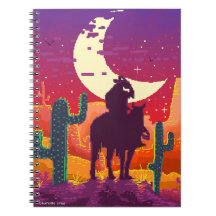 pixelvild cowboybild på häst och landskap