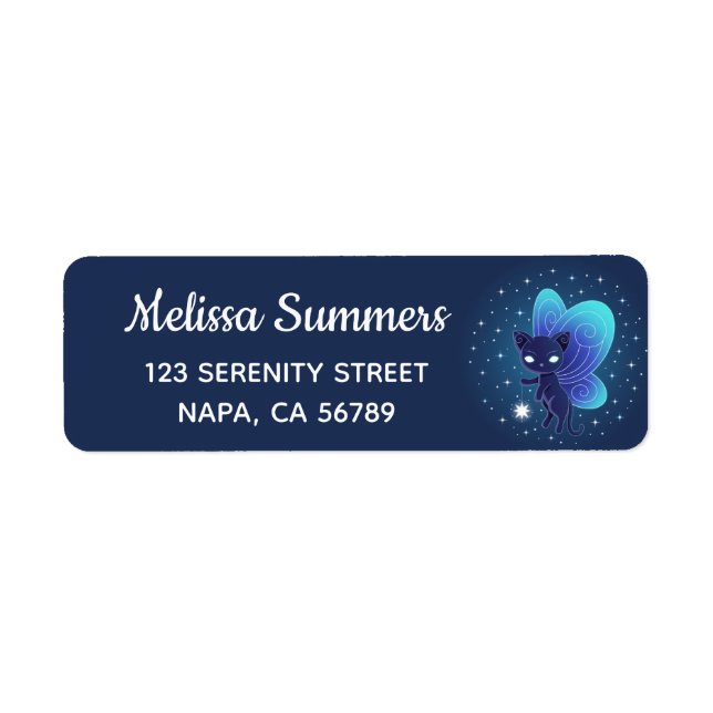 Pixie Cat - Fairy Vingar Kattunge Returadress Etikett (Framsidan)