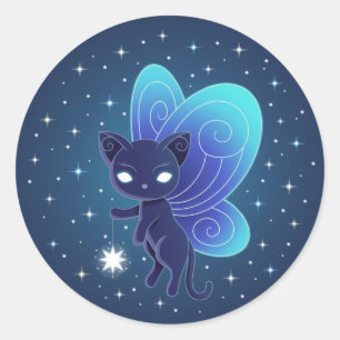 Pixie Cat - Fairy Vingar Kattunge Runt Klistermärke