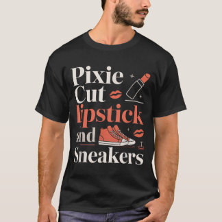 Pixie cut lipstick and sneakers short hair style  t shirt