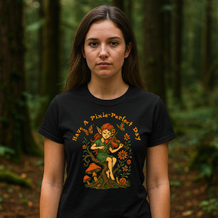 Pixie Elf på Gnarly Träd Retro Psychedelic Art T Shirt