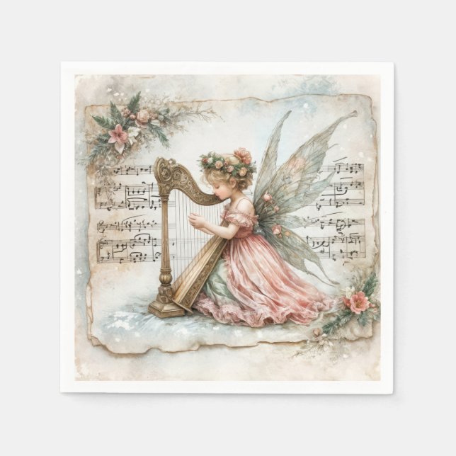 Pixie Fairy spelar en Harp Pappersservett (Framsidan)