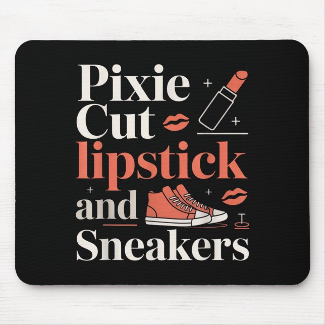 Pixie frisyr läppstift och sneakers kort hårstil  musmatta (Framsidan)