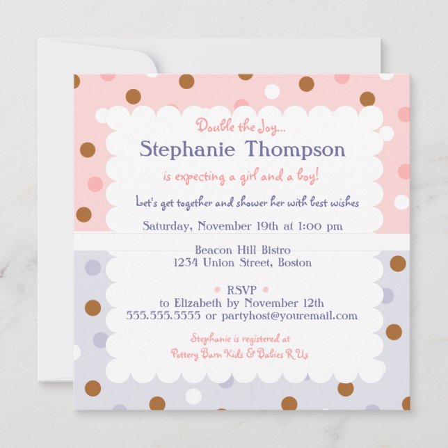 Pixie Polka Dot Twillingars Baby Shower-inbjudan Inbjudningar (Framsida)