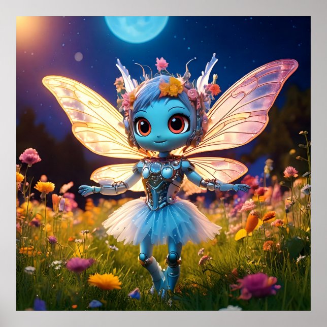Pixie Robot Ballerina Dancing in Wildblommor Poster (Framsidan)