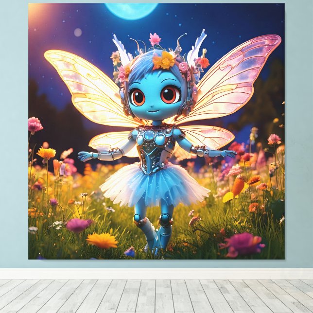 Pixie Robot Ballerina Dansar i Vildblommor Canvastryck (Insitu (trägolv))