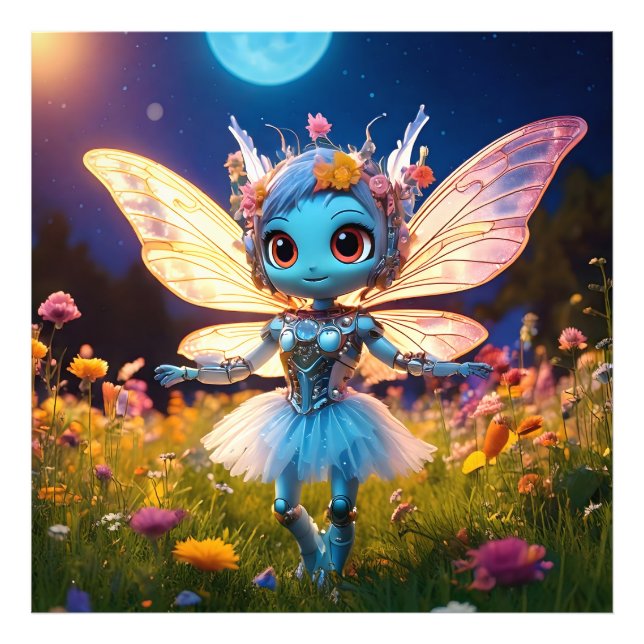 Pixie Robot Ballerina Dansar i Vildblommor Fototryck (Framsidan)