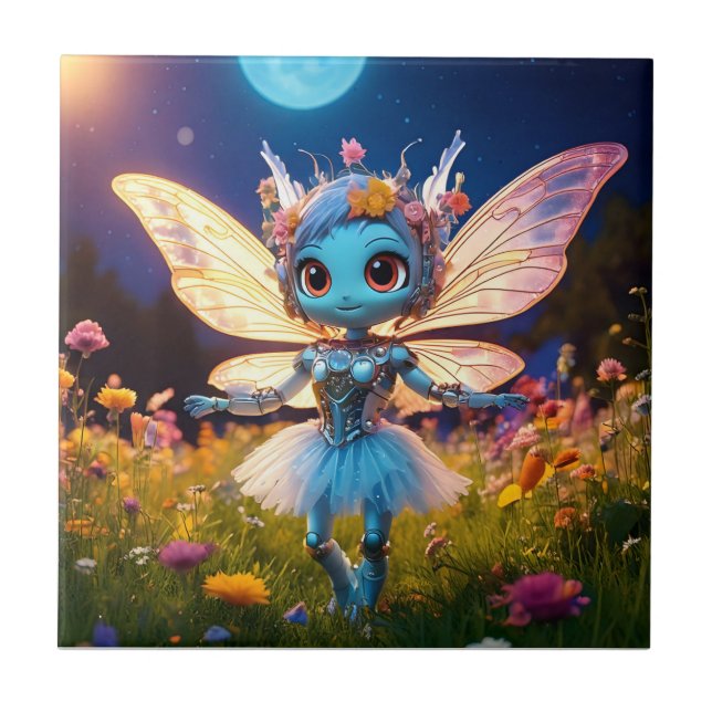 Pixie Robot Ballerina Dansar i Vildblommor Kakelplatta (Framsidan)
