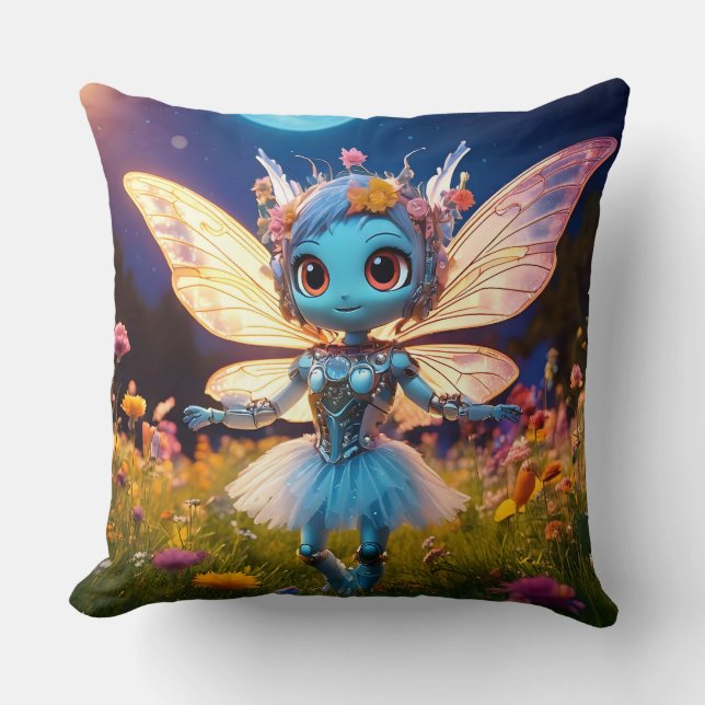 Pixie Robot Ballerina Dansar i Vildblommor Kudde (Framsida)