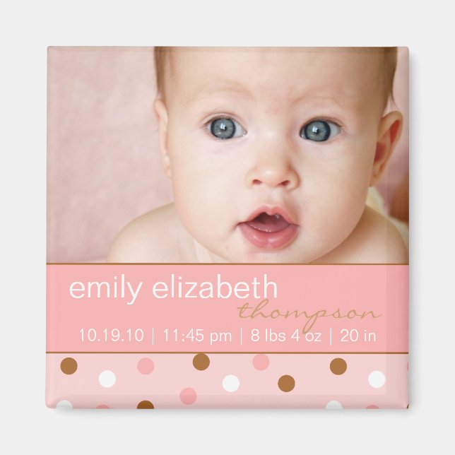 Pixie Rosa Polka dots Flicka Photo Magnet (Framsidan)