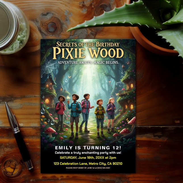 Pixie Wood Magisk Födelsedagsfest Inbjudningar (Skapare uppladdad)