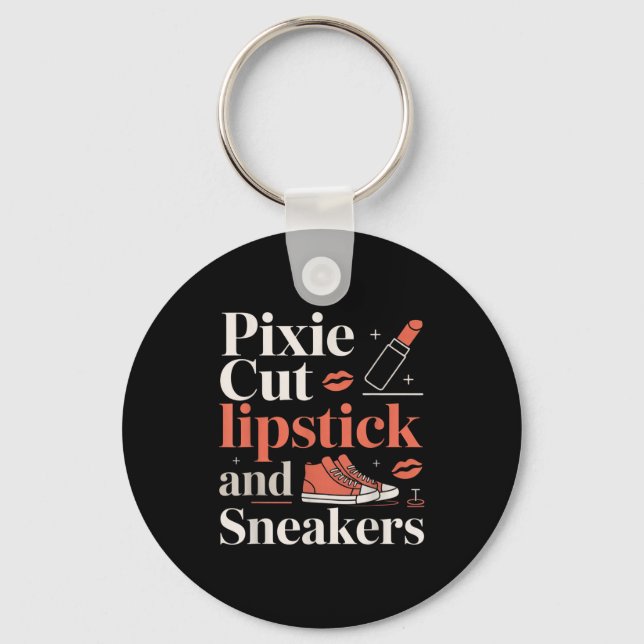 Pixieklipp lipstick och sneakers kort hårstil  nyckelring (Framsida)