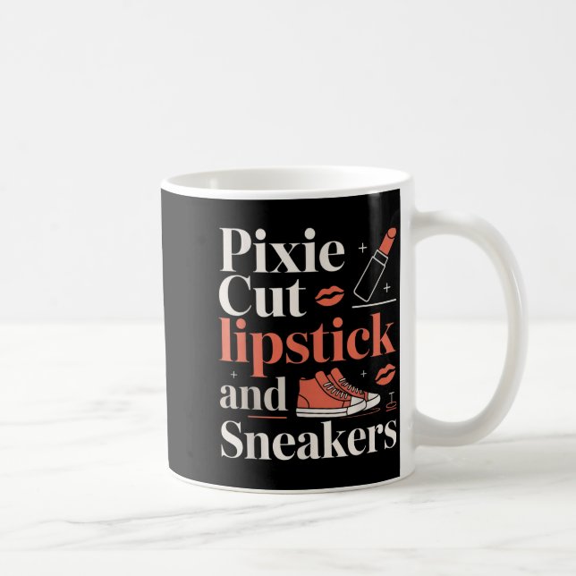 Pixieklippning läppstift och sneakers kort hårstil kaffemugg (Höger)