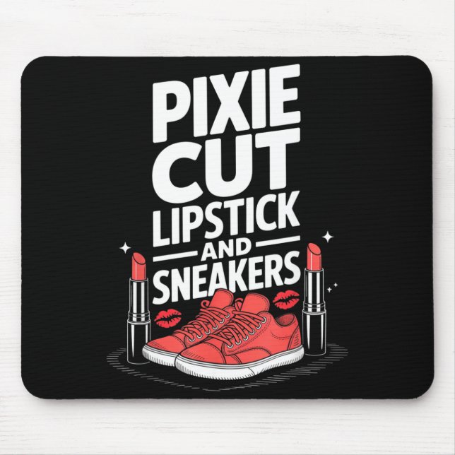 Pixieklippning läppstift och sneakers kort hårstil musmatta (Framsidan)