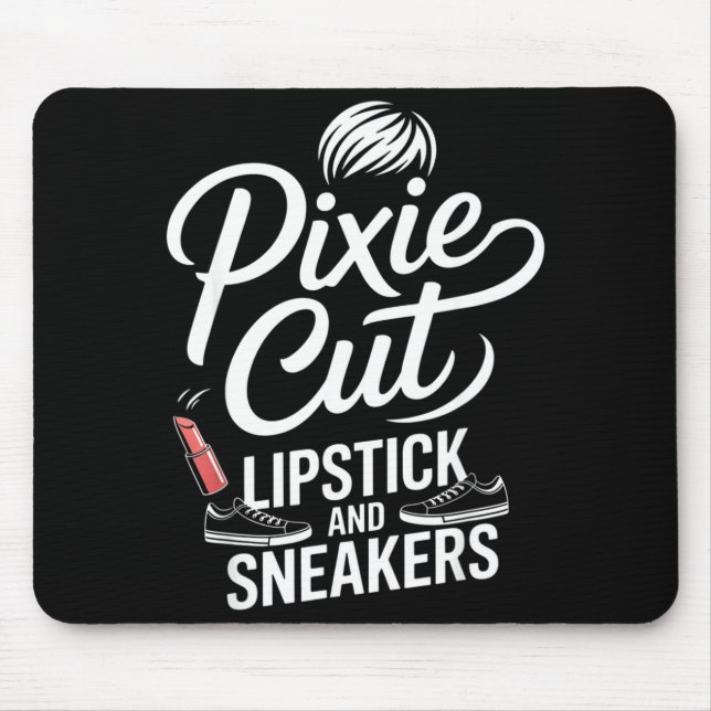 Pixieklippning läppstift och sneakers kort hårstil musmatta (Framsidan)