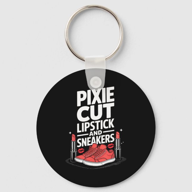 Pixieklippning läppstift och sneakers kort hårstil nyckelring (Framsida)