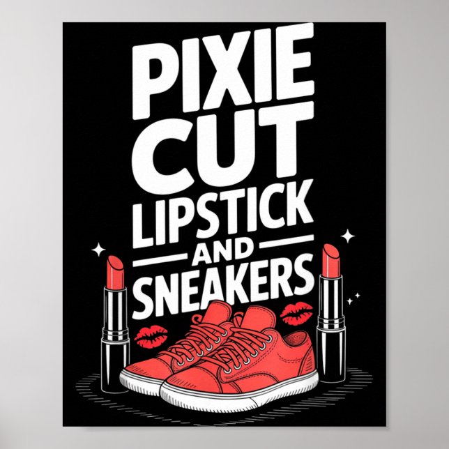 Pixieklippning läppstift och sneakers kort hårstil poster (Framsidan)