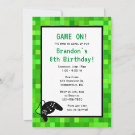 Pixlar för grönt Gamer | Födelsedagsfest av Anpass Inbjudningar