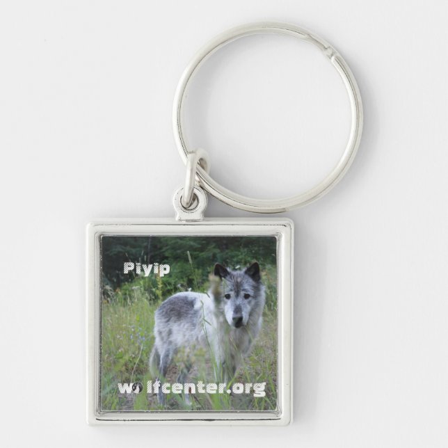 Piyip Keychain Fyrkantig Silverfärgad Nyckelring (Framsidan)
