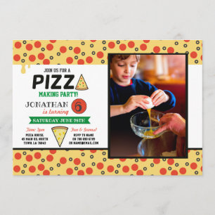 PIZA Födelsedagsfest Skapar Chef Roligt Food Photo Inbjudningar