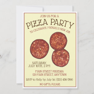 PIZA PARTY Pepperoni Paj Slice Pizzeria Birthday Inbjudningar