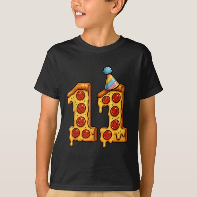 Pizza 11:e födelsedagen 11 år gammal Party Hat Bo T Shirt (Framsida)