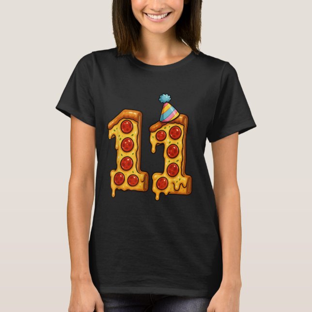 Pizza 11:e födelsedagen 11 år gammal Party Hat Bo T Shirt (Framsida)