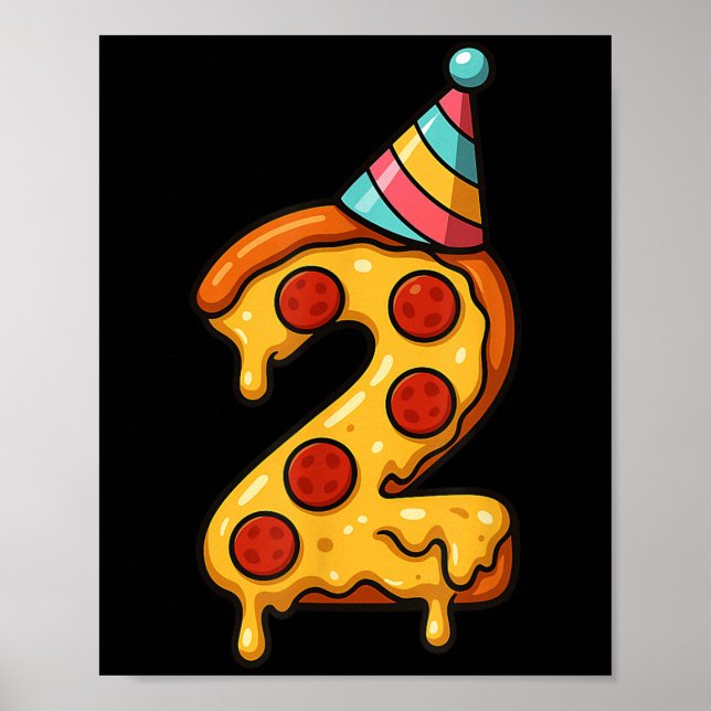 Pizza 2:a födelsedag 2 år gammal Party Hat Bday Bo Poster (Framsidan)
