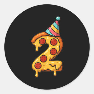 Pizza 2:a födelsedag 2 år gammal Party Hat Bday Bo Runt Klistermärke
