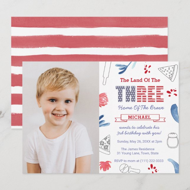 Pizza 3:e födelsedag Party italiensk amerikansk fo Inbjudningar (Fram/baksida)