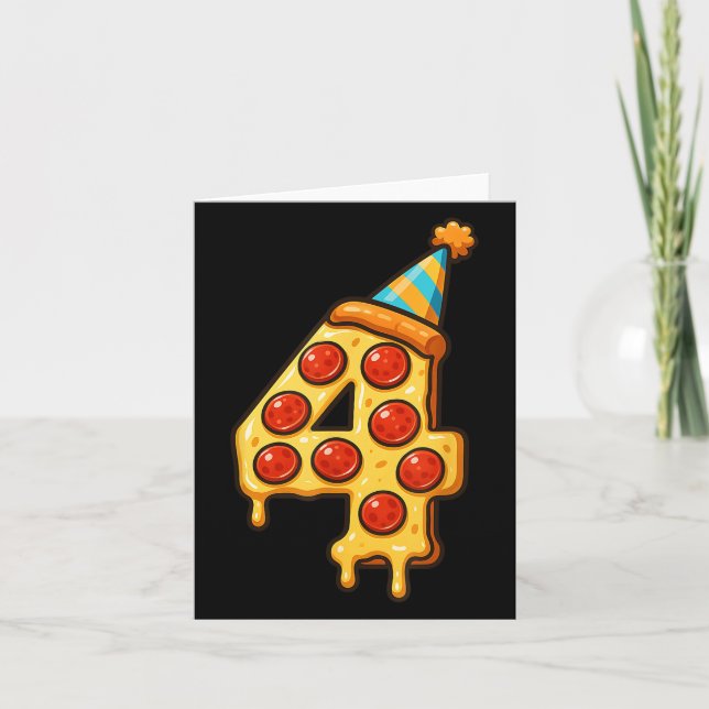 Pizza 4e födelsedagen 4 år gamla Party Hat Bday Bo Kort (Framsida)