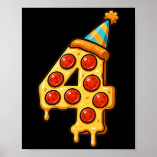 Pizza 4e födelsedagen 4 år gamla Party Hat Bday Bo Poster
