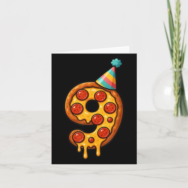 Pizza 9:e födelsedagen 9 år gammal Party Hat Bday  Kort (Framsida)