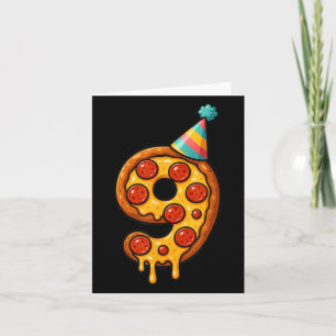 Pizza 9:e födelsedagen 9 år gammal Party Hat Bday  Kort