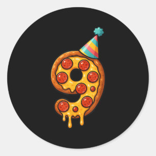 Pizza 9:e födelsedagen 9 år gammal Party Hat Bday Runt Klistermärke