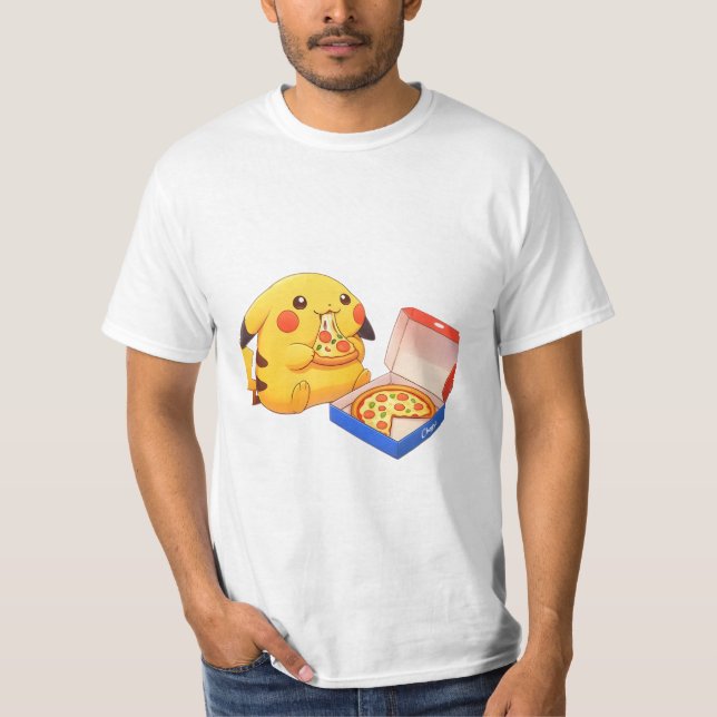 Pizza Älskande Pikachu (pokemon) T Shirt (Framsida)
