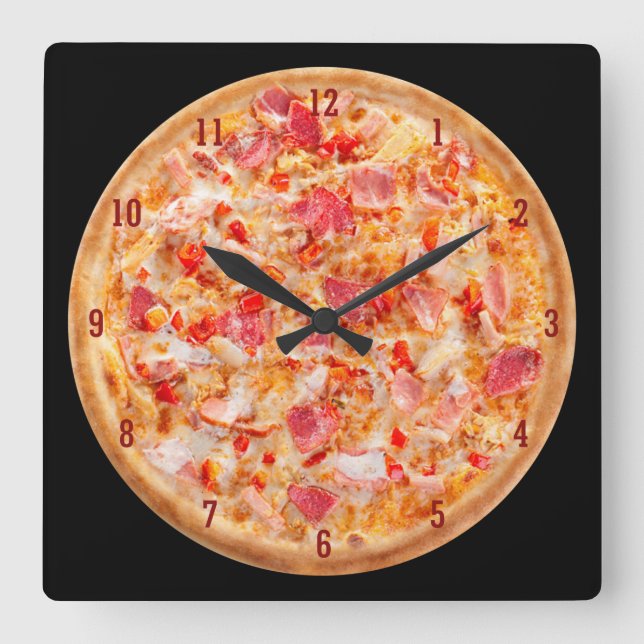 PIZZA Älskare Fyrkantig Klocka (Framsida)