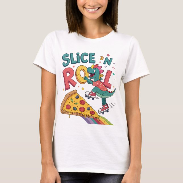 pizza älskare, kvinnlig dinasour t shirt (Framsida)