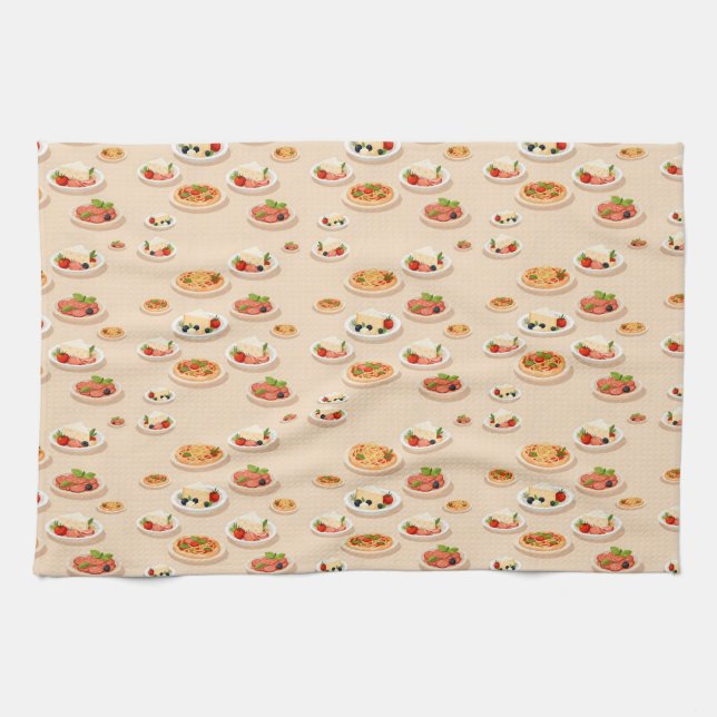 Pizza and cheese platters on a cream background kökshandduk (Horisontell)