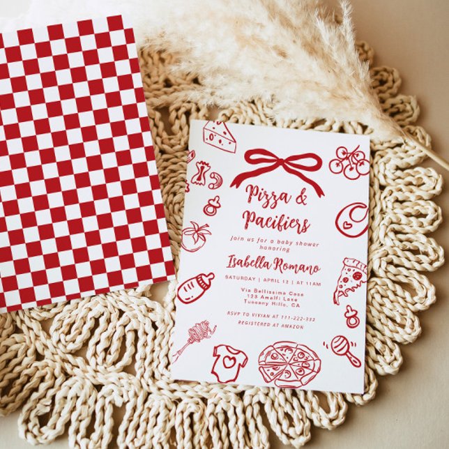 Pizza and pacifiers Italian theme Bow Baby Shower Inbjudningar (Skapare uppladdad)