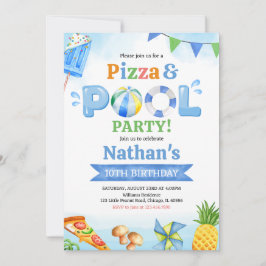 Pizza and Pool Birthday Party Inbjudningar