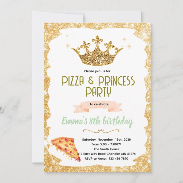 Pizza and Princesses party Invitation Inbjudningar (Framsida)