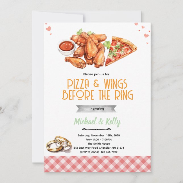 Pizza and Wings Before The Rings Invitation Inbjudningar (Framsida)