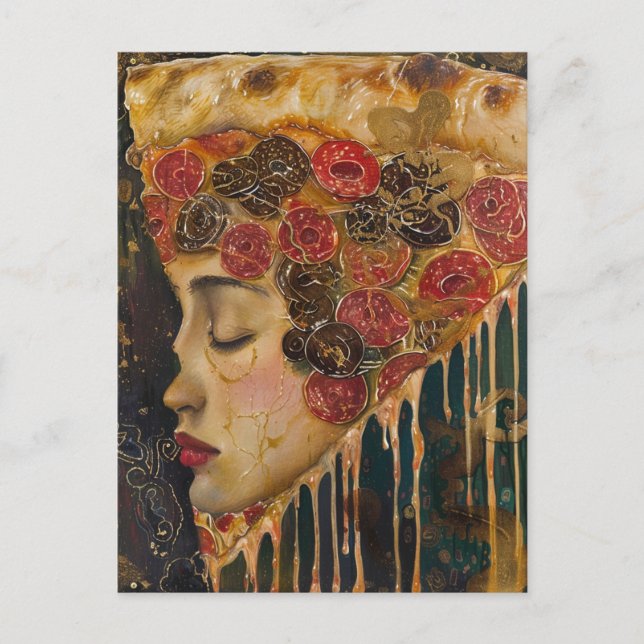 Pizza Ansikte Klimt Abstrakt Vykort (Framsida)