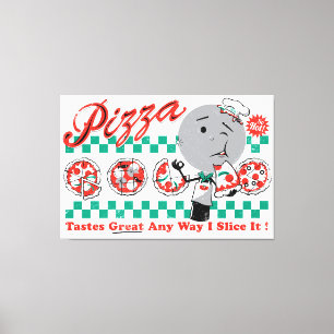 Pizza Any långt skivar jag den Retro kanfas - 3/4 Canvastryck