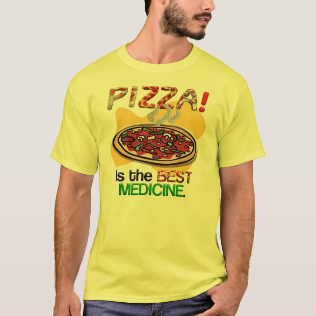 Pizza är den bäst medicinen tee shirt (Framsida)