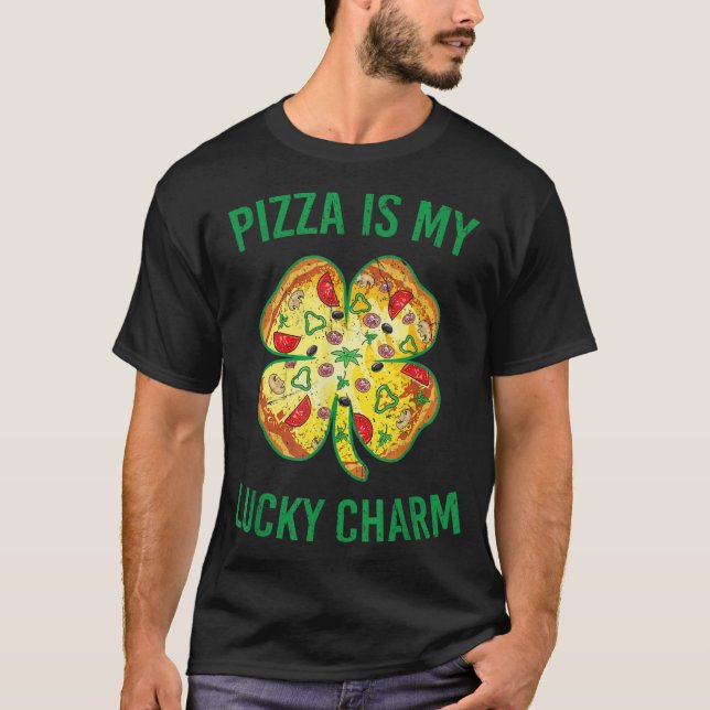 Pizza är min Lucky Charm Pizza Shamrock St Patrick T Shirt (Framsida)