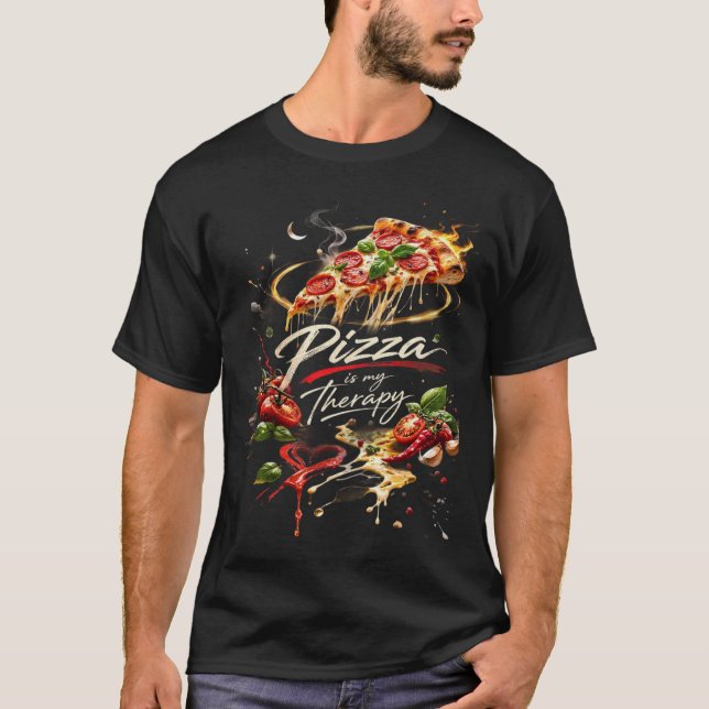 Pizza är min terapi T-shirt – Kosmisk rymdmat Ar (Framsida)