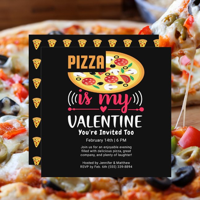 Pizza är min Valentine Funny Party Square Inbjudningar (Pizza Is My Valentine Funny Party Square Invitation)