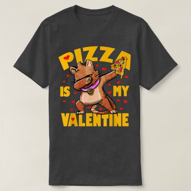 Pizza är mina Valentine Dabbing Cat Funny Valentin T Shirt (Design framsida)